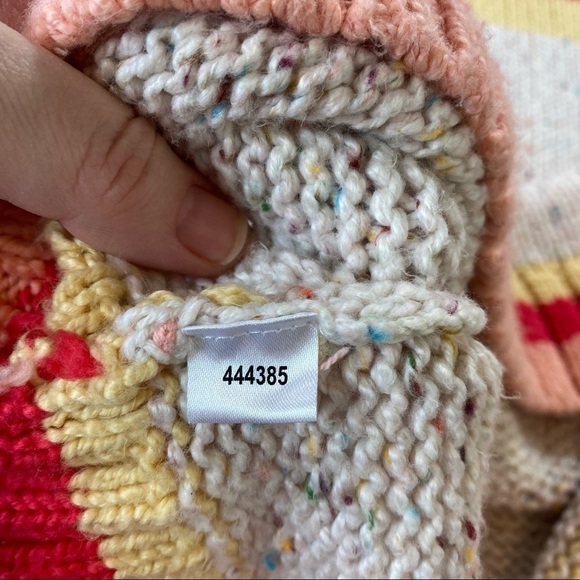 Loft Sweater Cream Red Yellow Peach Medium Color Block Stripe Cotton Blend - Picture 4 of 8